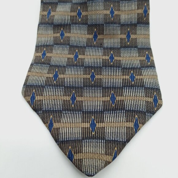 Magic Johnson 100% Silk Men's Neck Tie 3.5" W x 57" L Brown Blue Geometric - Picture 2 of 8